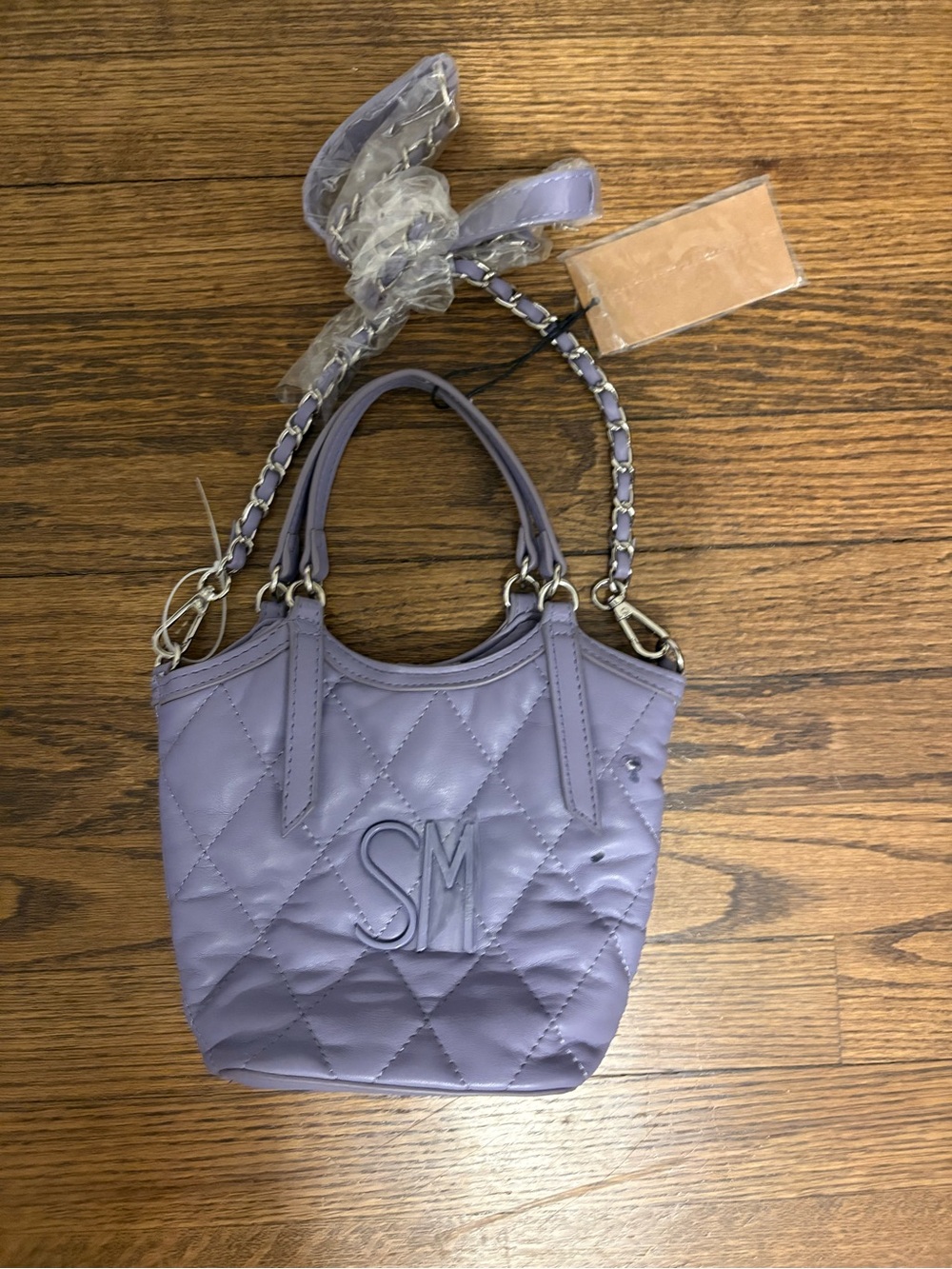 Steve Madden Quilted Lavender Shoulder Tote with Chain Strap